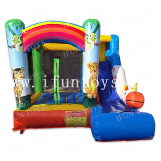 Jungle Theme Inflatable Bouncer with Slide Combo Kids Jumping Castle Fun House for Party 