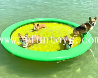 Green Round Inflatable Water Hammock Floating Platform dock Dog Swimming Pool With Mesh Ramp Net