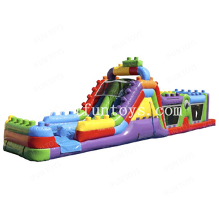  Lego Obstacle Course Inflatable Block Building Bouncer House with Slide for Sport Games