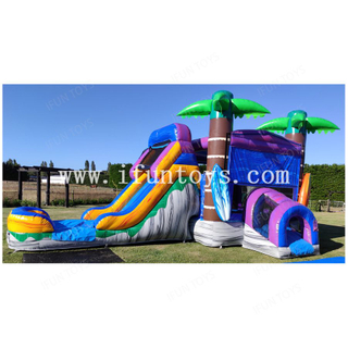 Mega Tropical with Slide Inflatable Bounce Castle Combo Wet / Dry Slide for Party Rental