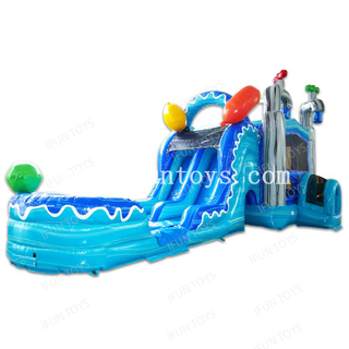 Water Balloon Dual Lane Bouncer Slide Combo Inflatable Jumping Bouncy Castle with Double Lane Slide and Pool for Backyard Party