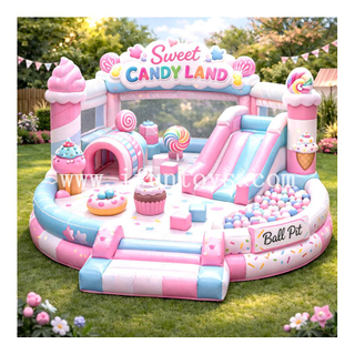 Pastel Toddler Play Park Soft Play Inflatable Candy Combo Candy Land Bounce House with Slide for Party Rental