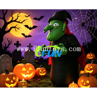 Custom Giant Inflatable Halloween Witch Outdoor Decoration LED Lighted Green Witch Blow Up Yard Prop for Holiday Party Display