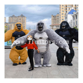 King Kong Monkey Long Fur Gray Gorilla Inflatable Mascot Costume Suit for Adults for Party Carnival
