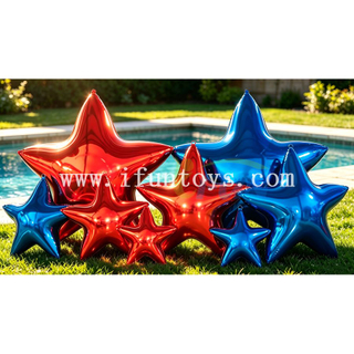 Customized Double Layer PVC Inflatable Mirror Star Ball Shiny Metallic Floating Hanging Balloon For Outdoor Concert Festival Decor
