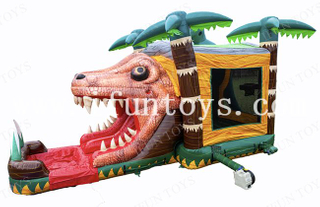 Jurassic Theme Inflatable Roaring Dinosaur Dual Lane Combo Inflatable Bouncer Castle with Slide and Pool for Birthday Party