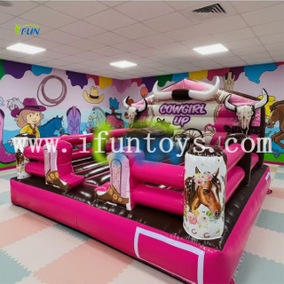 Wholesale Pink Inflatable Mechanical Bull Cowgirl Rodeo Game with Customizable Size PVC Material Commercial Use