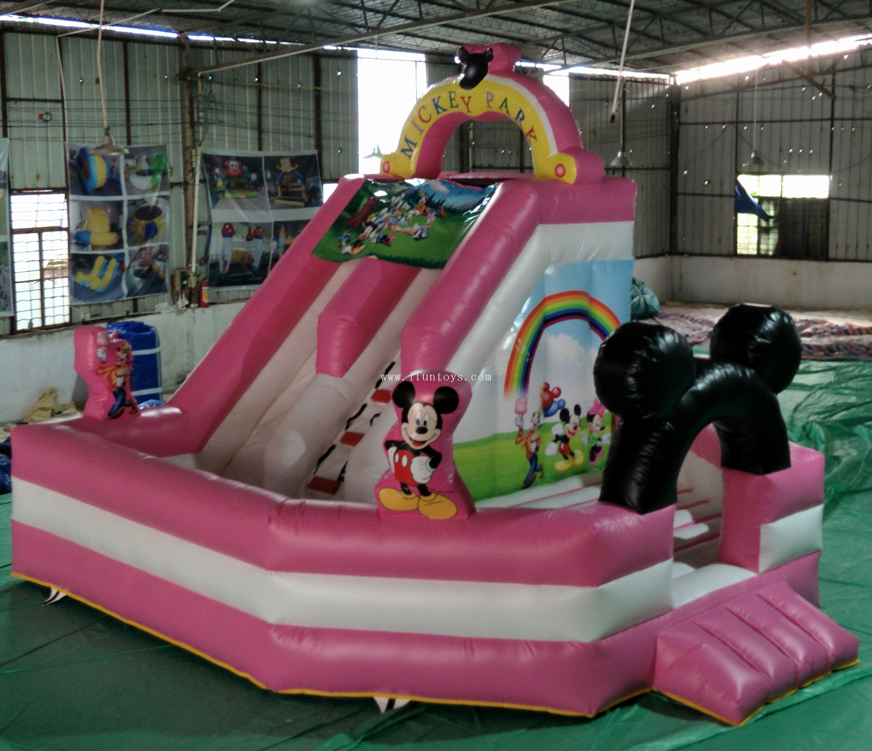Lovely mickey mouse inflatable combo bouncer/inflatable jumping castle with slide/inflatable mickey park toddler bouncer 