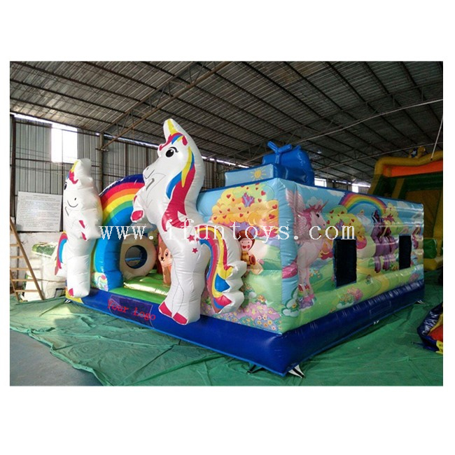 Unicorn Theme Inflatable Playground Fun City with Slide / Inflatable Jumping Bouncer Castle for Kids
