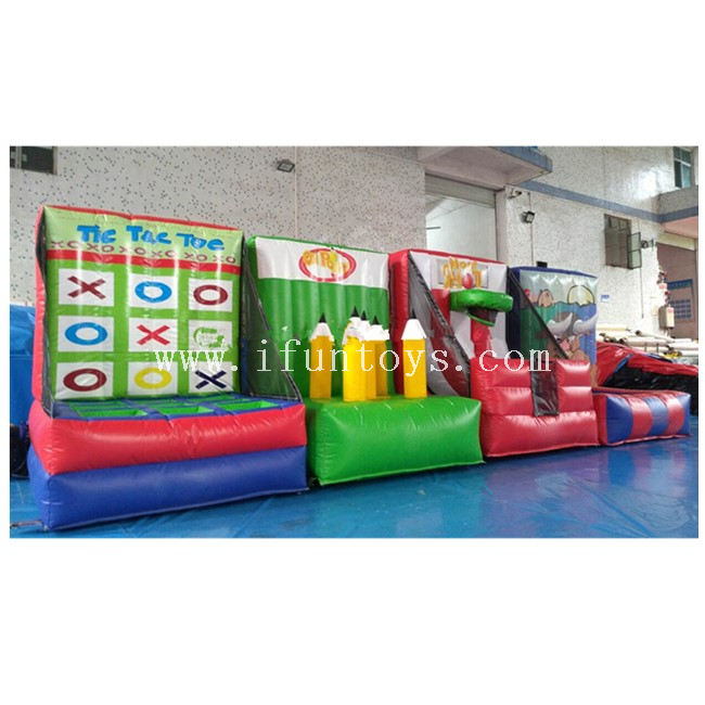 4 in 1 Inflatable Carnival Group Games Inflatable Bull Horn Ring Toss/Basketball Shoot/Pencial Ring Toss And Tik Tac Toe