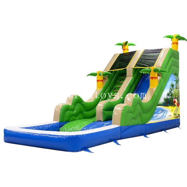 Inflatable Beach Slide with Splash Pool / Outdoor Inflatable Water Slide Pool Pond for Amusement Park