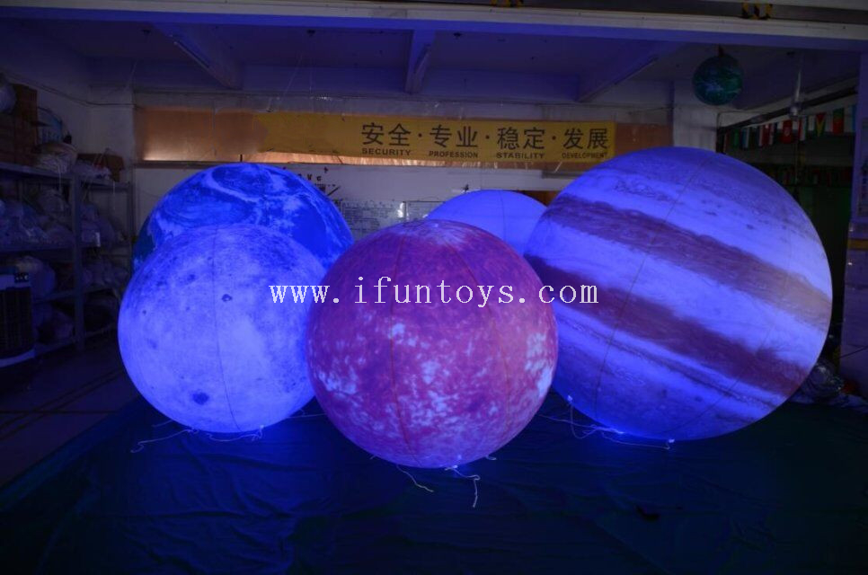 Advertising inflatable hanging planet balls/inflatable led lighting planet balloon/led solar system nine planets ball for sale