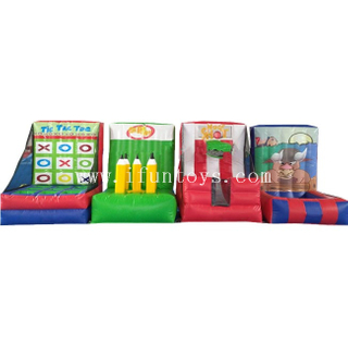 4 in 1 Inflatable Carnival Group Games Inflatable Bull Horn Ring Toss/Basketball Shoot/Pencial Ring Toss And Tik Tac Toe