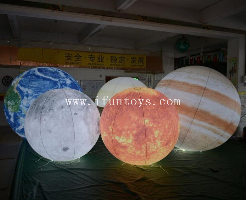 Advertising inflatable hanging planet balls/inflatable led lighting planet balloon/led solar system nine planets ball for sale